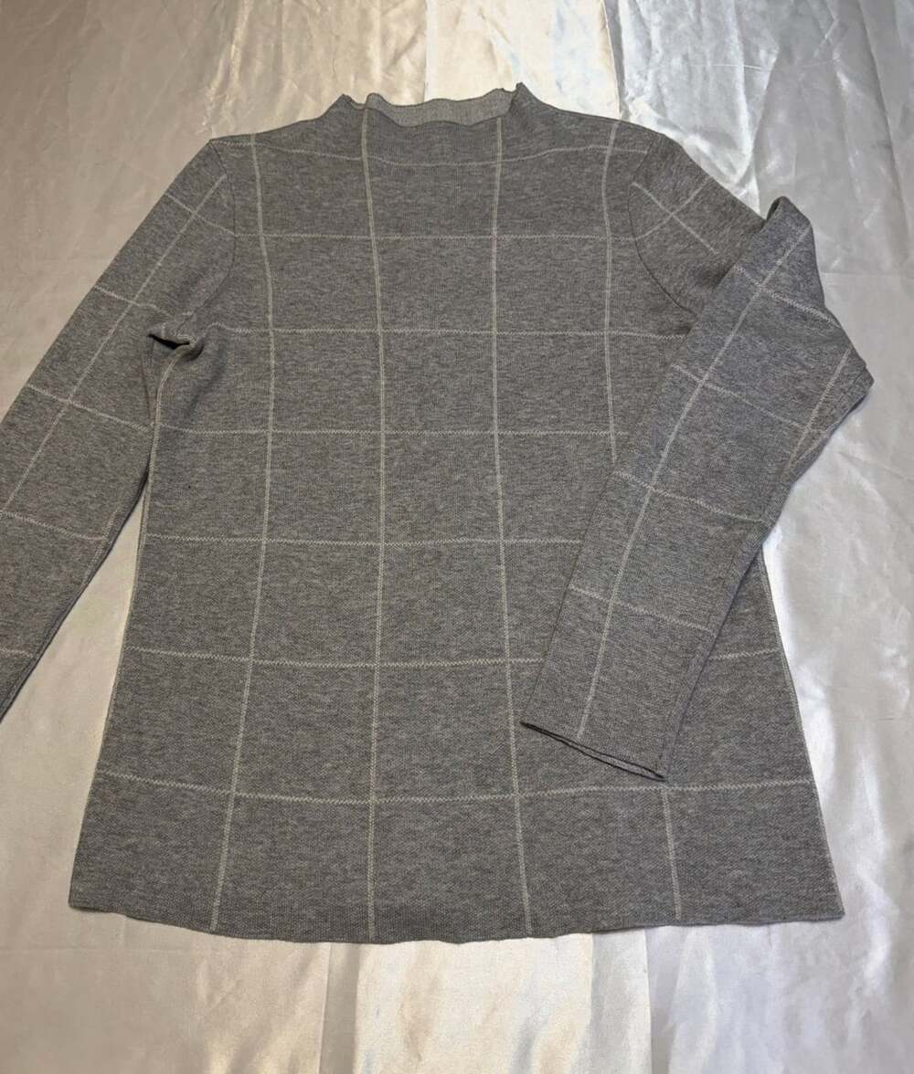 Kensie Gray Windowpane Plaid Mock Neck Long Sleeve Knit Sweater Medium